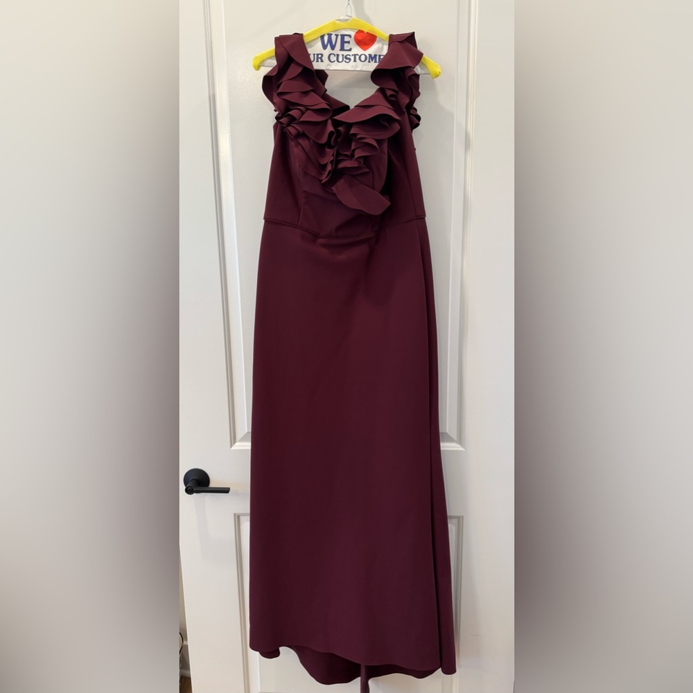 Tarik Ediz Deep Red Maxi Dress with Ruffles
